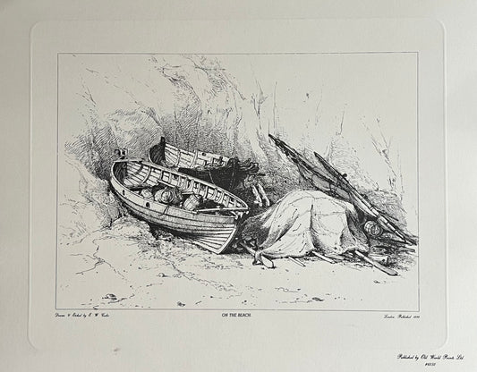 "On the Beach", etching, E.W. Cooke