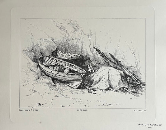 "On the Beach", etching, E.W. Cooke