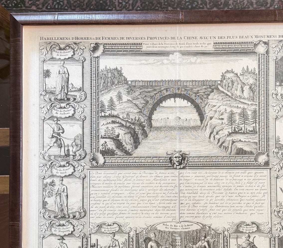 Full framed antique Chinese bridge engraving